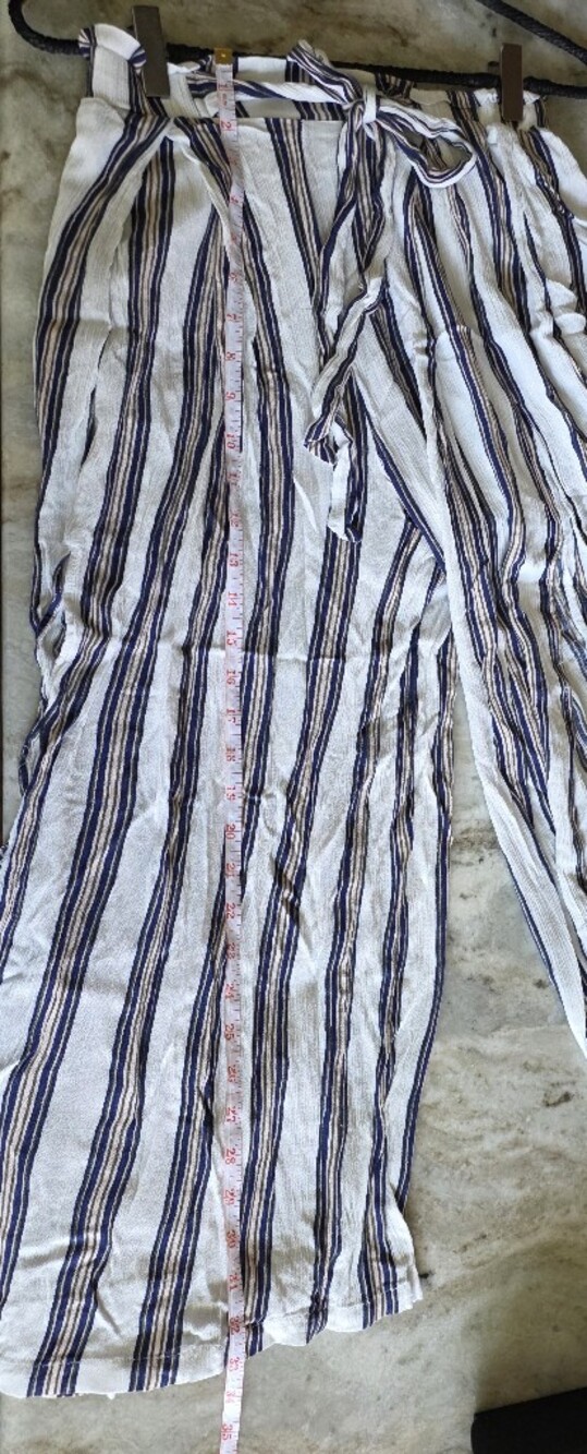 Simplee White Stripe Wide Leg Palazzo Pants Tie Waist Resort Beach Pants Size S - Picture 11 of 13